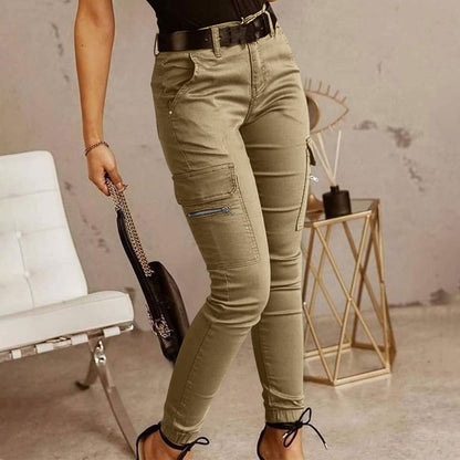 Women's Skinny Cargo Joggers Mid-Rise Cotton Pants