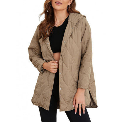 Women's Hooded Quilted Mid-Length Lightweight Winter Jacket