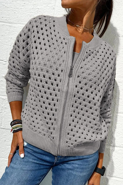 Women's Crochet Zip Up Cardigan Lightweight Jacket