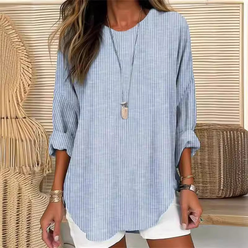 Women's Striped Long Sleeve Loose Casual Tunic Top