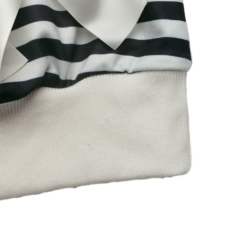 Striped Bow Sweatshirt Crew Neck Oversized Pullover