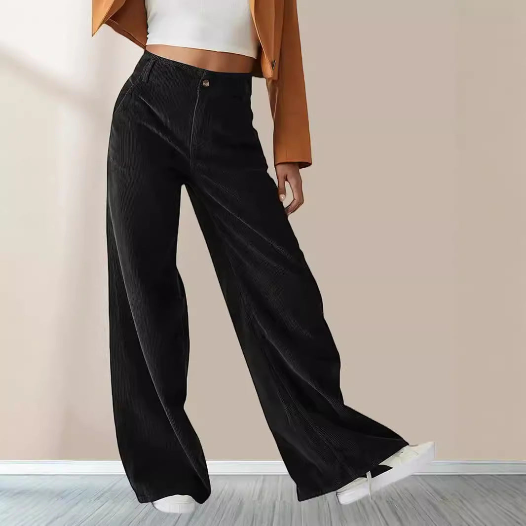 High Waist Corduroy Wide Leg Pants with Pockets