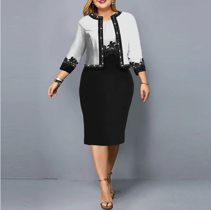 Plus Size Floral Jacket Bodycon Midi Dress Set
