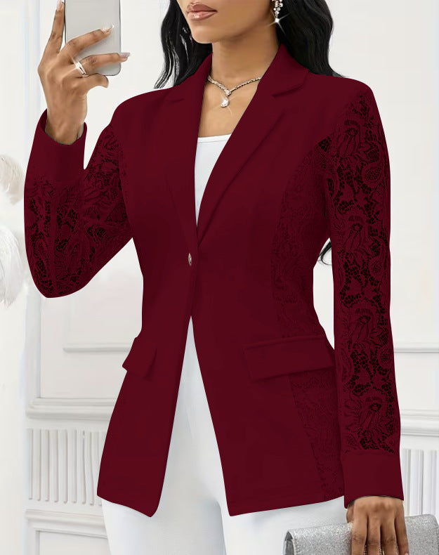 Women's Lace Sleeve Blazer One Button Elegant Jacket