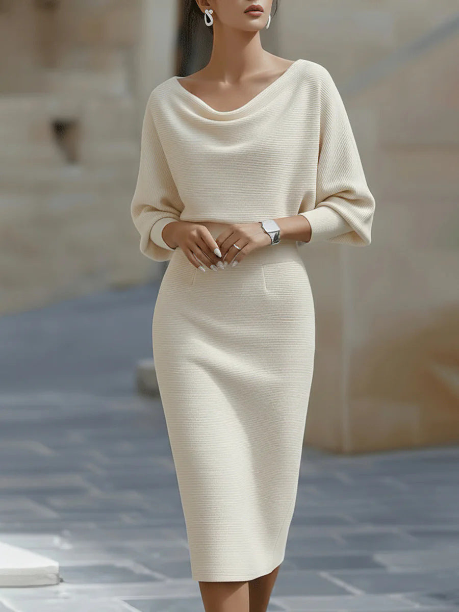 Women's Draped Cowl Neck Batwing Midi Dress