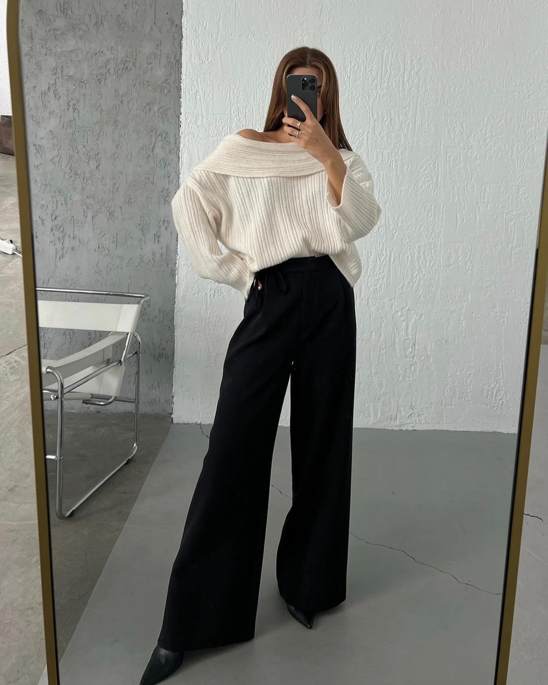 Womens Off Shoulder Bell Sleeve Sweater Oversized Knit Top