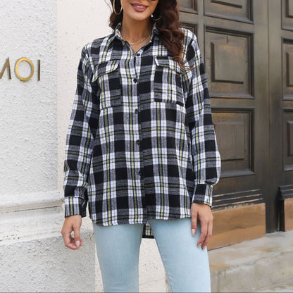 Women's Oversized Plaid Shacket Button Down with Pockets