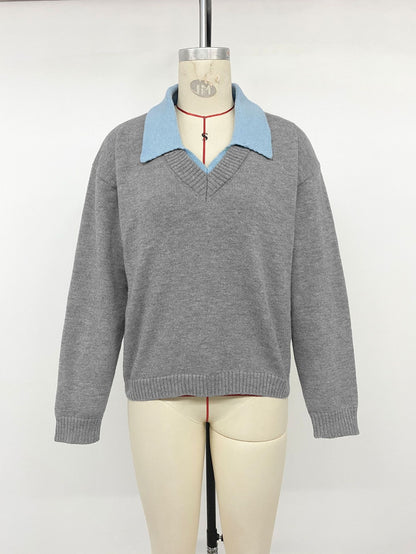 Women's Layered Collar Knit Sweater Casual Pullover