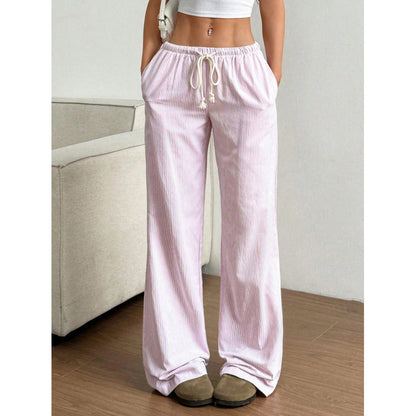 Women's Striped Wide Leg Drawstring Casual Pants