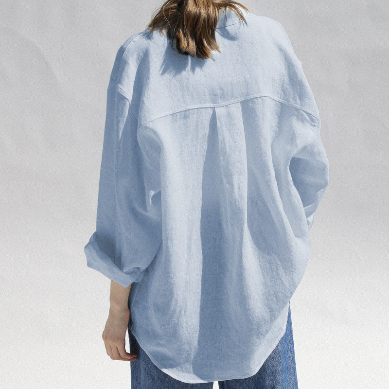 High-End Linen Shirt Women Spring Oversized Turn-Down Collar