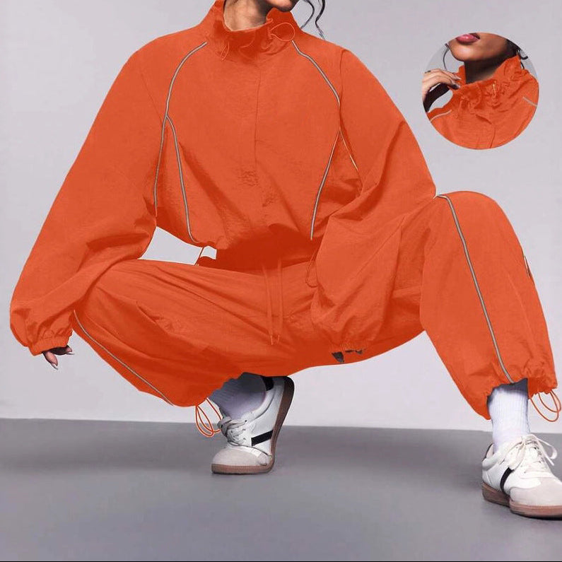 Women's Contrast Drawstring Two Piece Wide Leg Pants Set