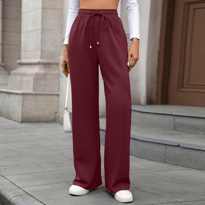 Womens Wide Leg Pants Elastic Waist Drawstring Pockets