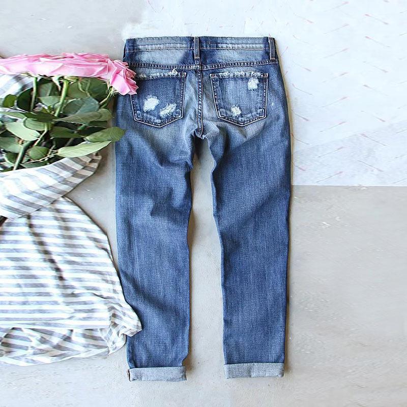 Game Day Trendy Distressed Straight Leg Washed Denim Jeans