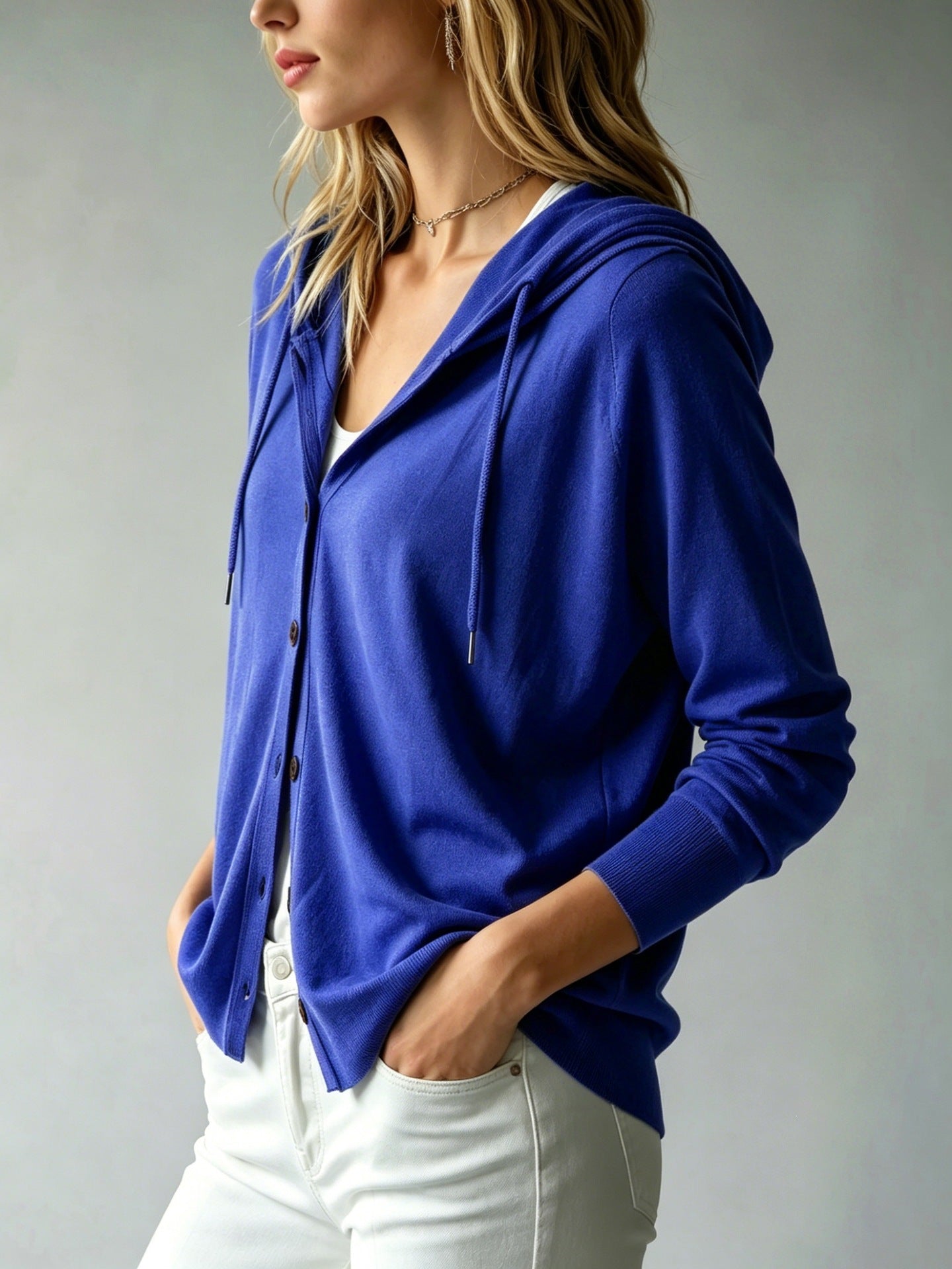 Women's Lightweight Hooded Knit Cardigan Button Front