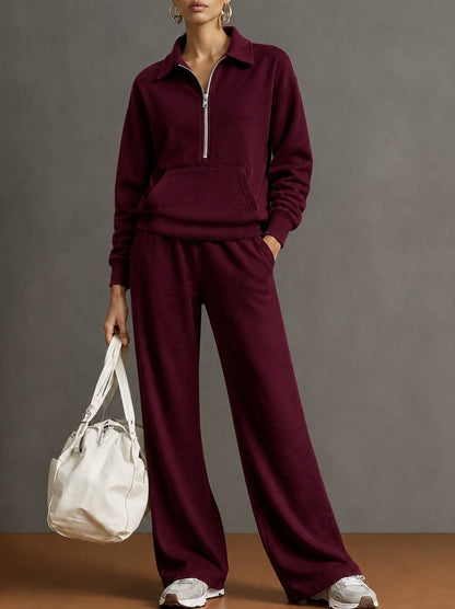 Women's Half Zip Sweatshirt Wide Leg Pants Lounge Set