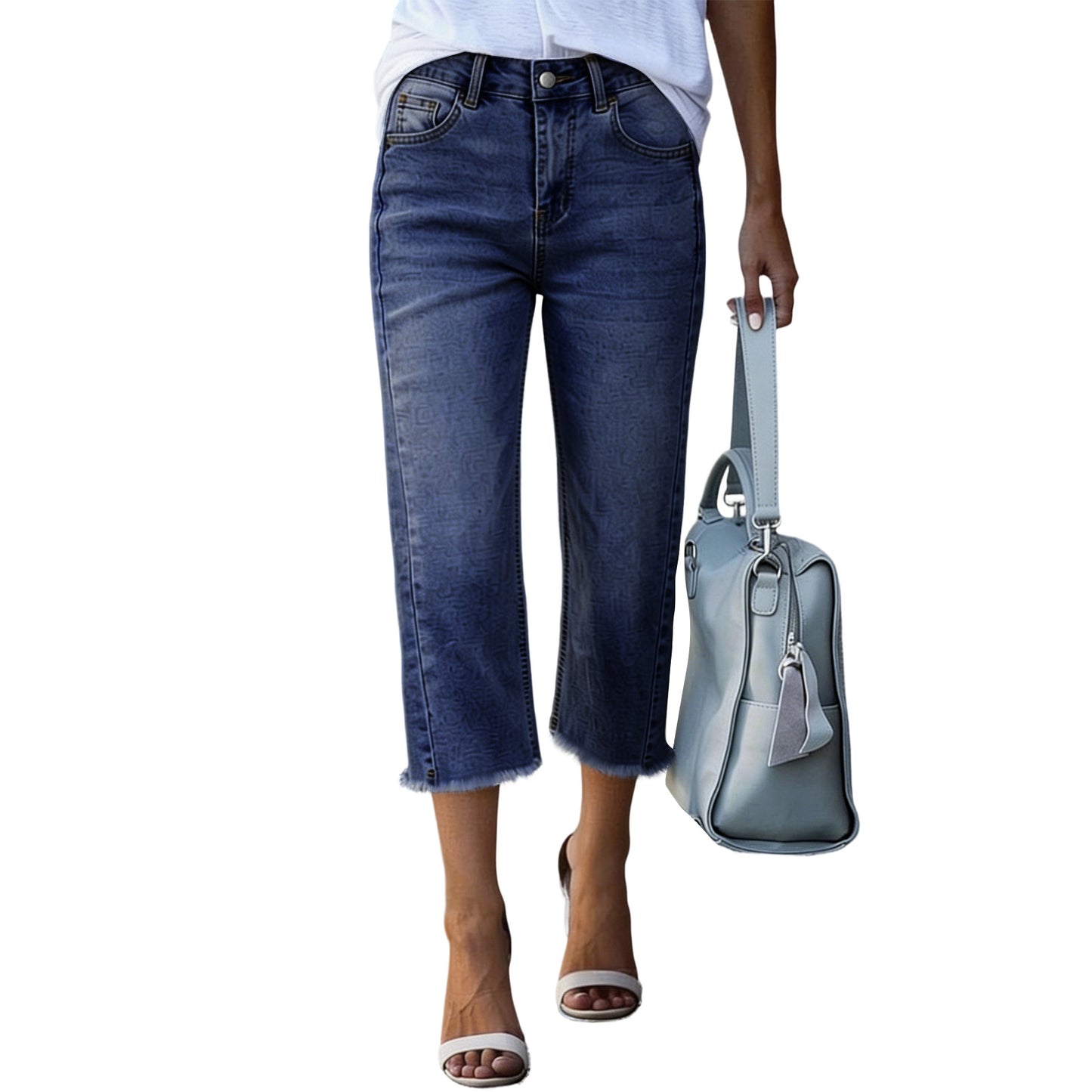 Women's High Waist Vintage Wash Stretch Cropped Jeans
