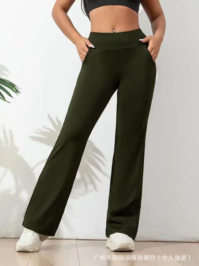 Womens High Waisted Wide Leg Yoga Pants Butt Lift Pockets