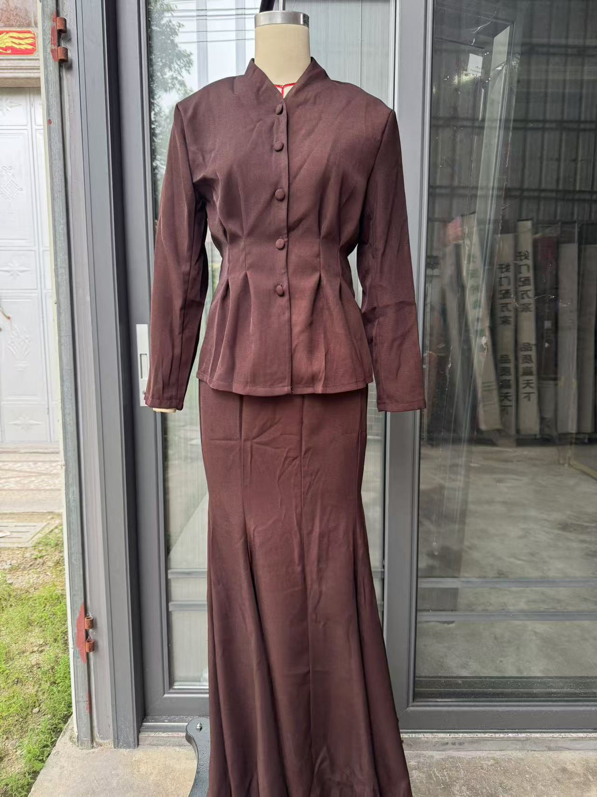 Women's 2 Piece Blazer Maxi Skirt Set Workwear