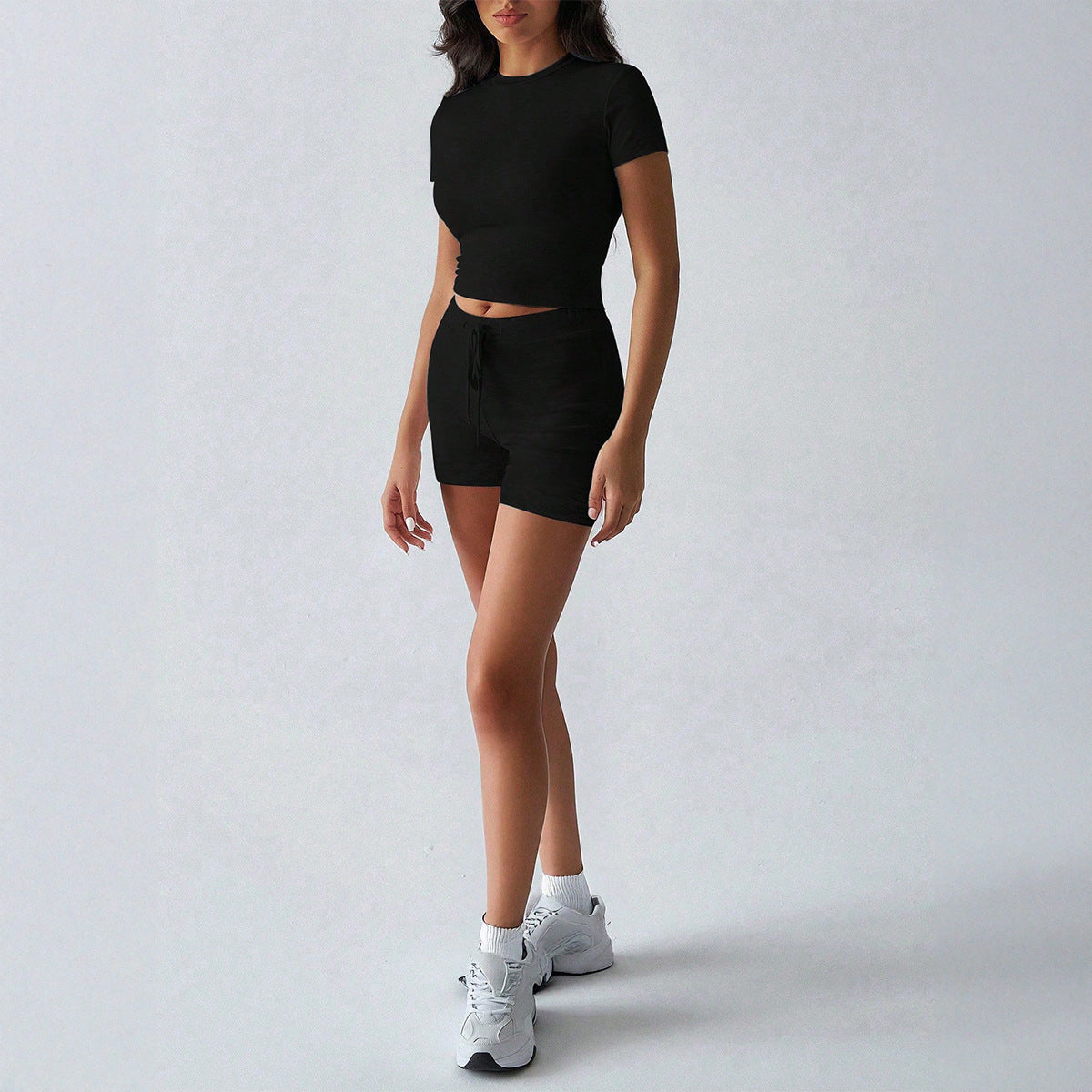 Pilates Crop Tee and Biker Shorts Athleisure Set
