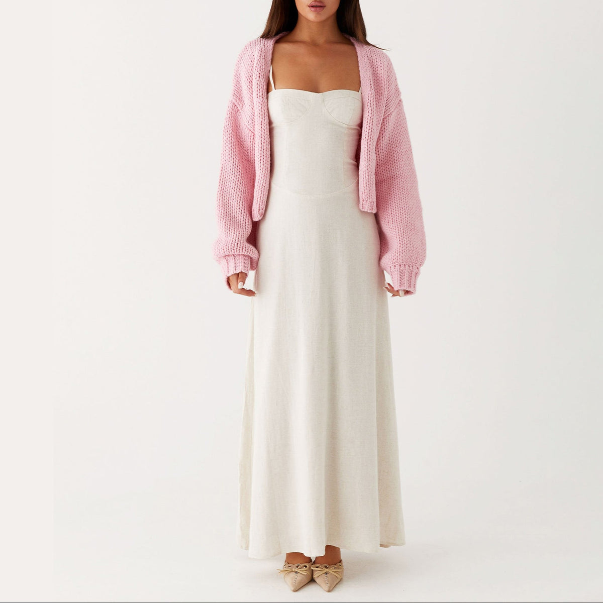 Women's Chunky Knit Cropped Open Front Cardigan