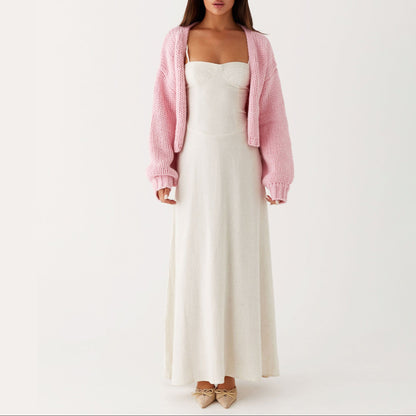 Women's Chunky Knit Cropped Open Front Cardigan
