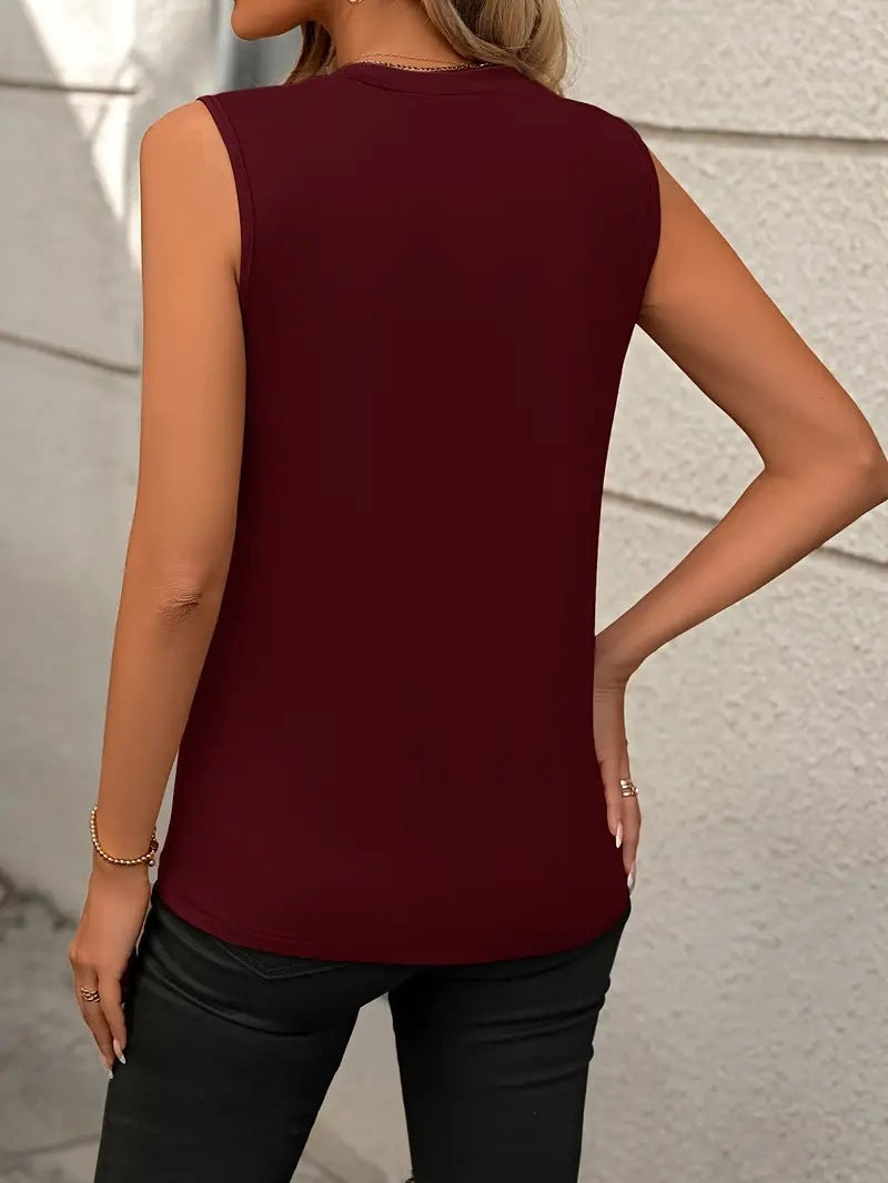 Burgundy Sleeveless Top Crew Neck Minimal Chic Tank