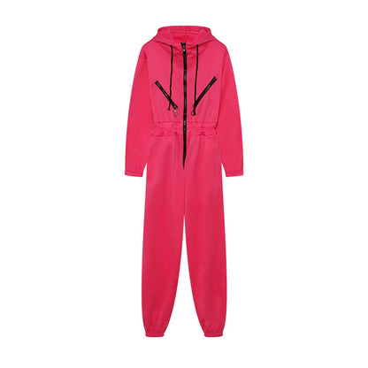 Women Hooded Zip Up Jumpsuit Long Sleeve Loungewear