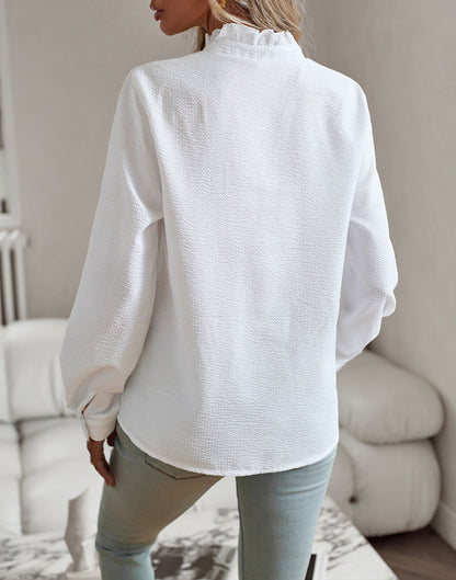 Women's Striped Ruffle Button Down Blouse Long Sleeve