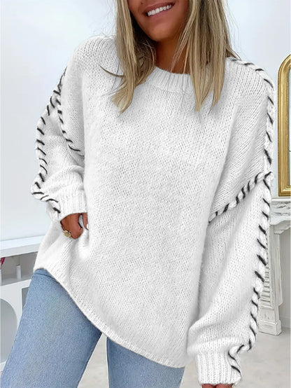 Women's Oversized Lace-Up Sleeve Chunky Knit Sweater