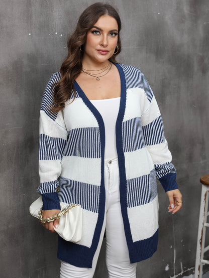 Women's contrasting striped splicing long-sleeved women's casual cardigan jacket