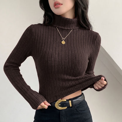 Women's Ribbed Turtleneck Long Sleeve Fitted Top