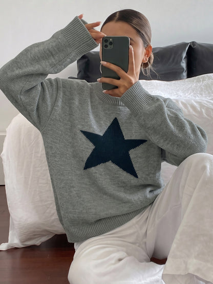Women's Oversized Star Crew Neck Knit Sweater