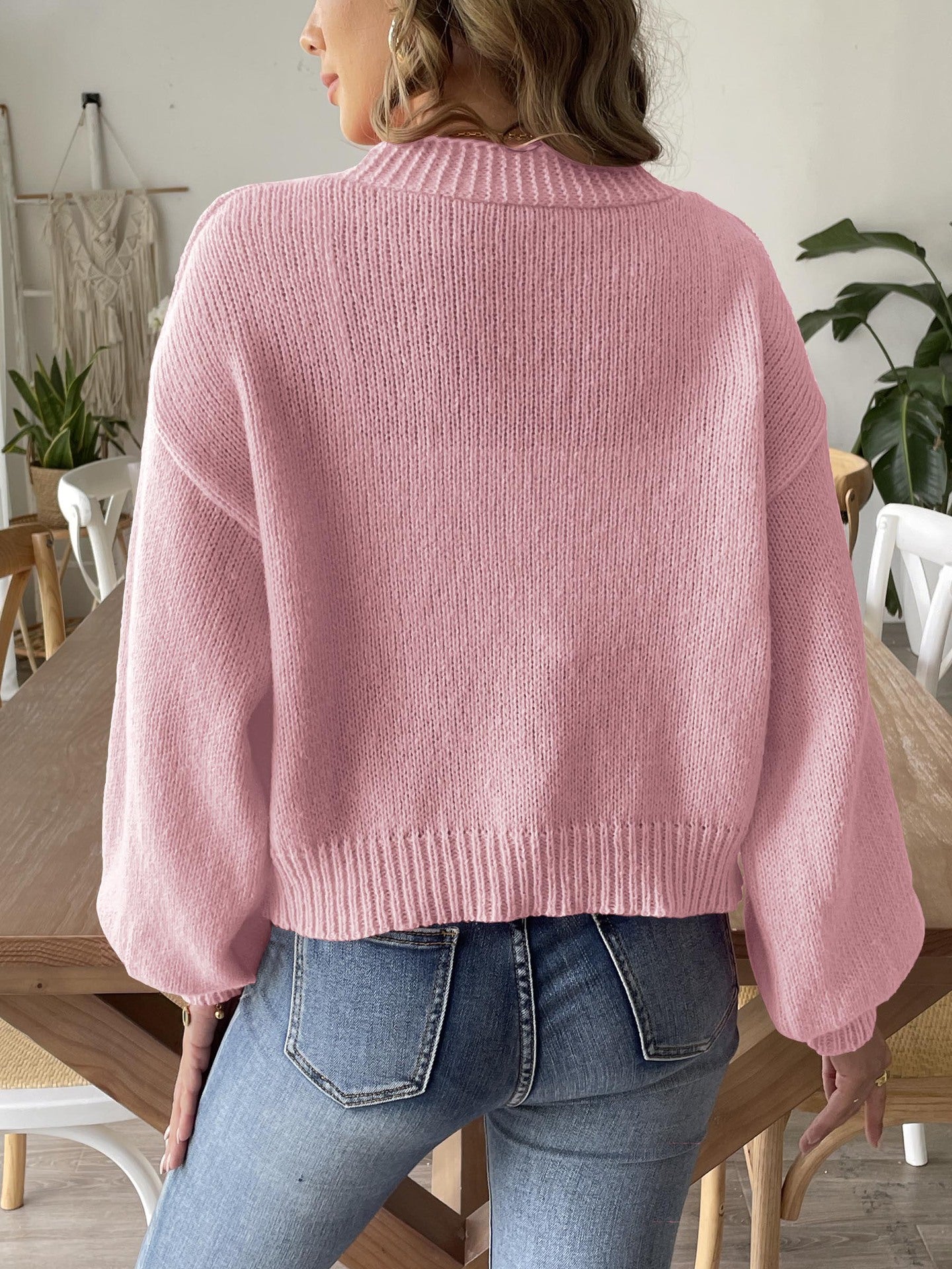 Floral Crochet Knit Cardigan Sweater with Balloon Sleeves