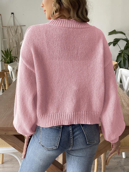 Floral Crochet Knit Cardigan Sweater with Balloon Sleeves