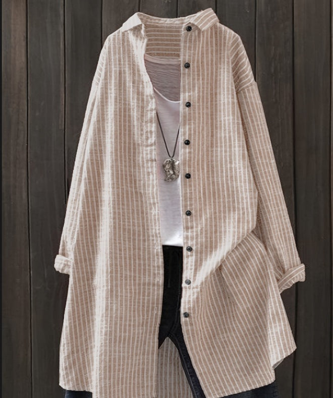 Women's Oversized Striped Long Sleeve Button Down Shirt