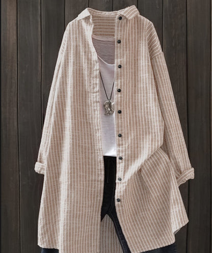 Women's Oversized Striped Long Sleeve Button Down Shirt