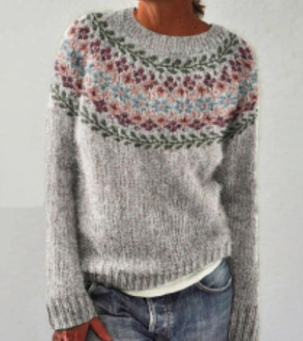 Women's Fair Isle Crewneck Knit Sweater Pullover