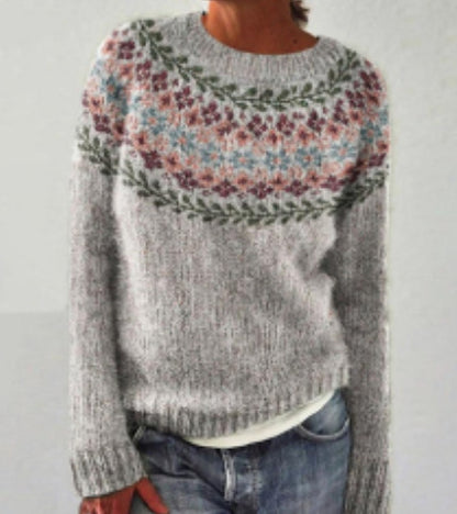 Women's Fair Isle Crewneck Knit Sweater Pullover