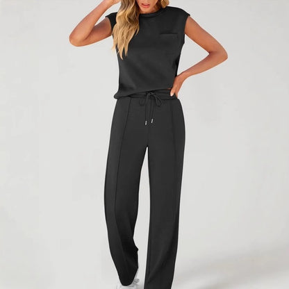 Women's 2 Piece Lounge Set Sleeveless Top Wide Leg Pants
