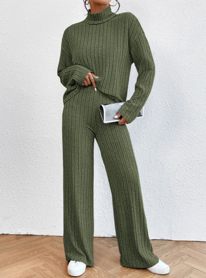 Women's Ribbed Turtleneck Two Piece Pants Set