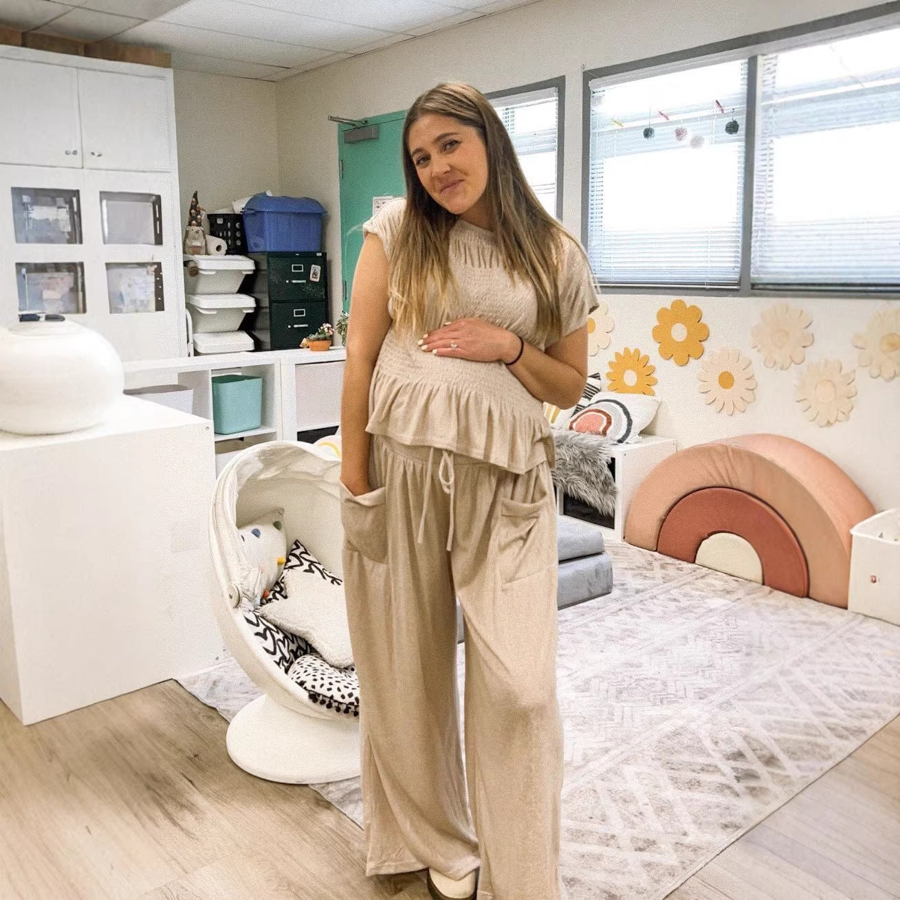 Summer Women’s Two-Piece Smocked Top with Wide-Leg Pants Casual Set