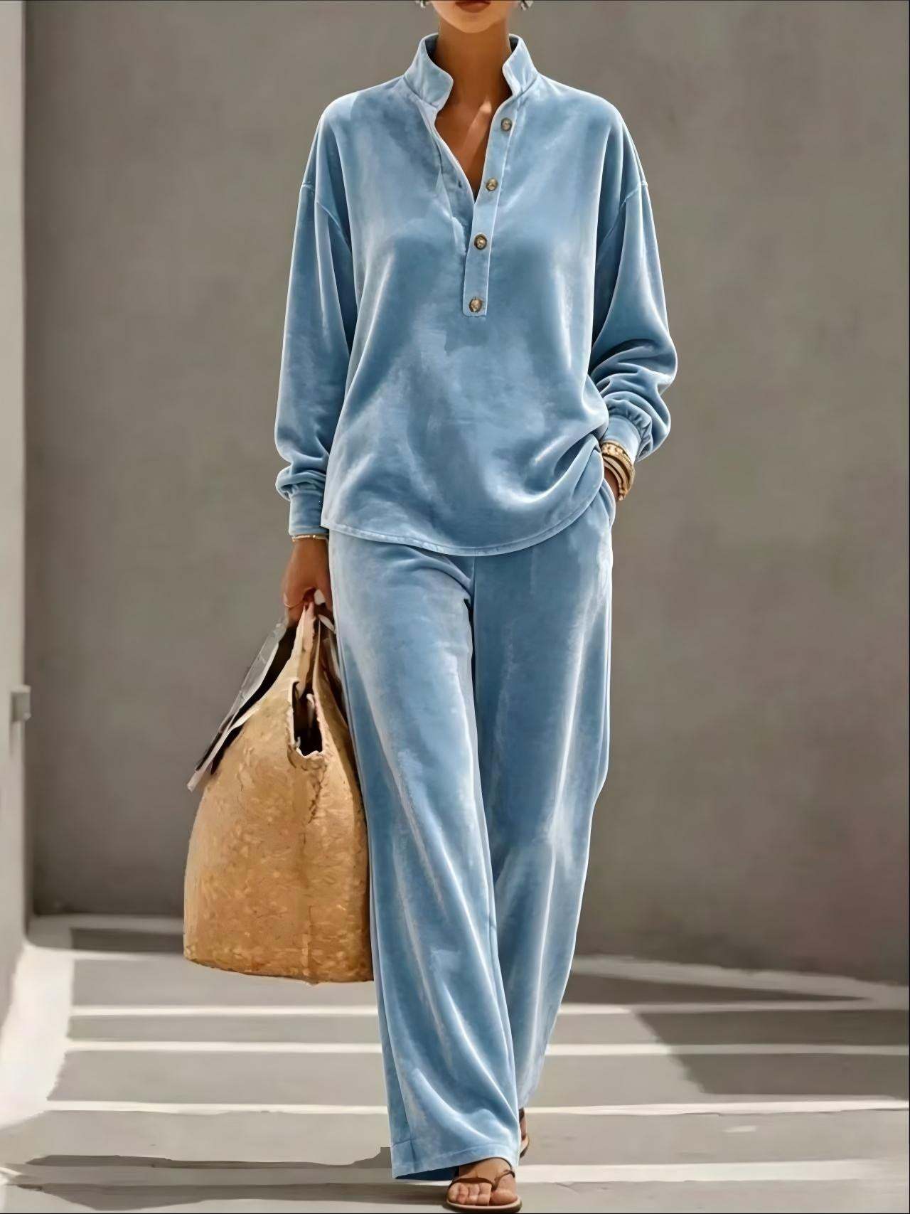 Women's Velvet Two Piece Lounge Set Top and Pants