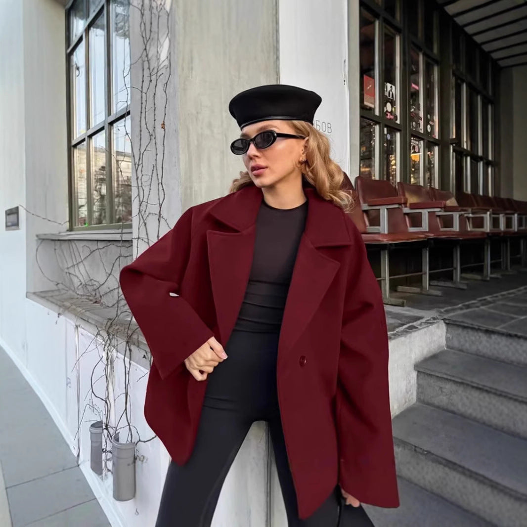 Women's Belted Wool Blend Lapel Mid-Length Coat