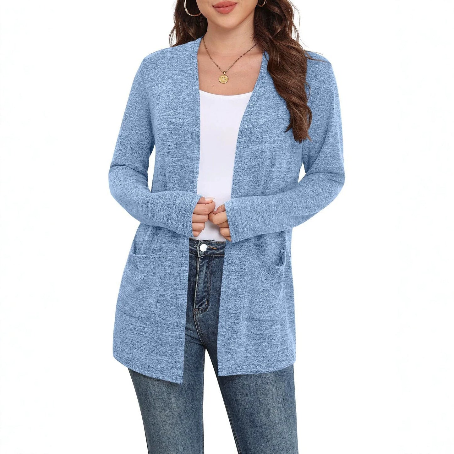 Women's Open Front Cardigan Long Sleeve Lightweight Pockets