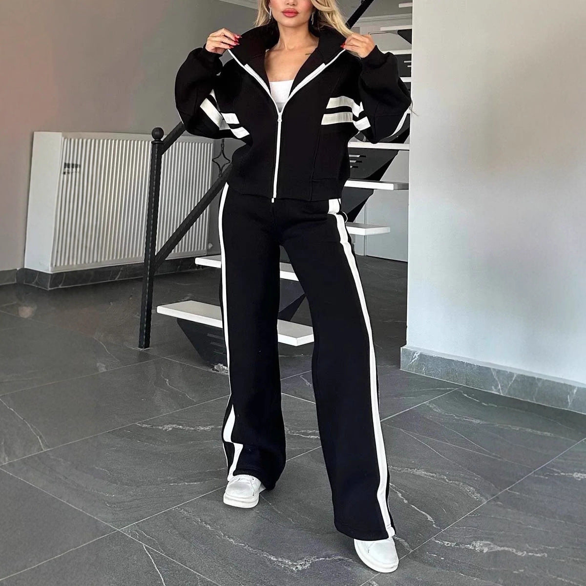Women's Y2K Striped Zip-Up Tracksuit Set