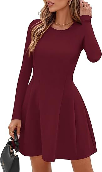 Women's Fall Casual Long Sleeve A-Line Knit Mini Dress