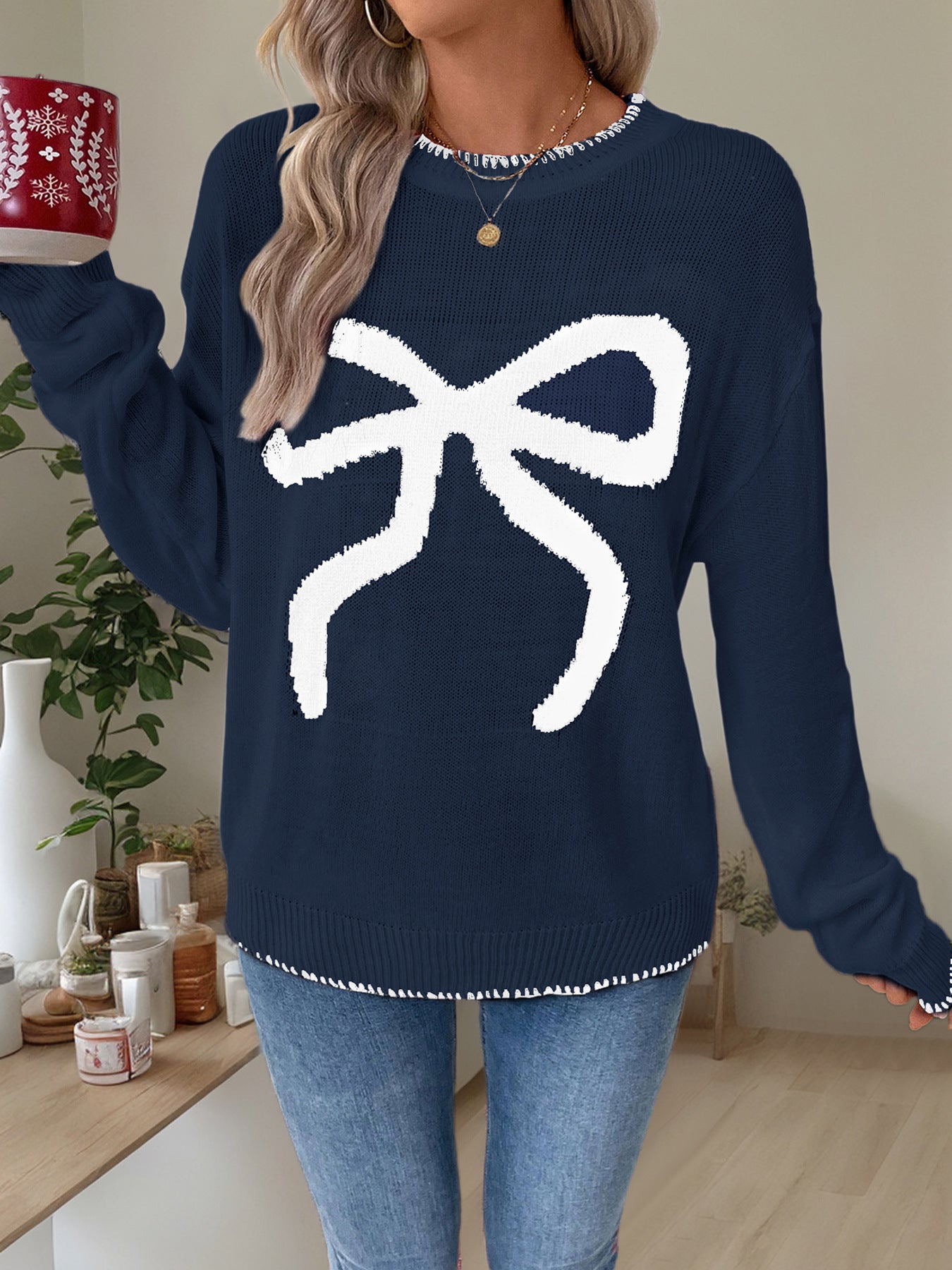 Christmas/Valentine’s Day Bow Knit Sweater Holiday Pullover