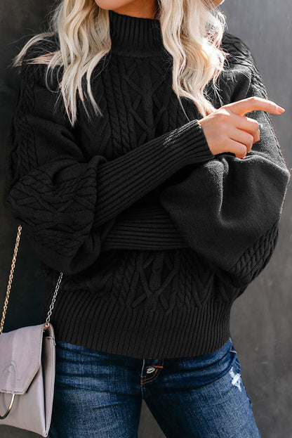 Women's Oversized Mock Neck Cable Knit Pullover Sweater