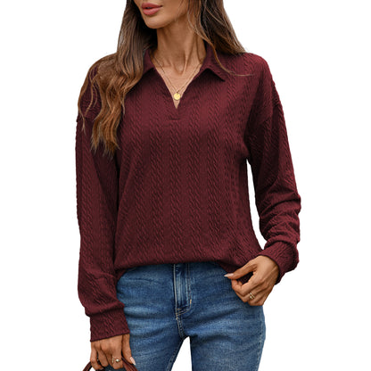 Women's Textured Collared Sweatshirt Long Sleeve Pullover