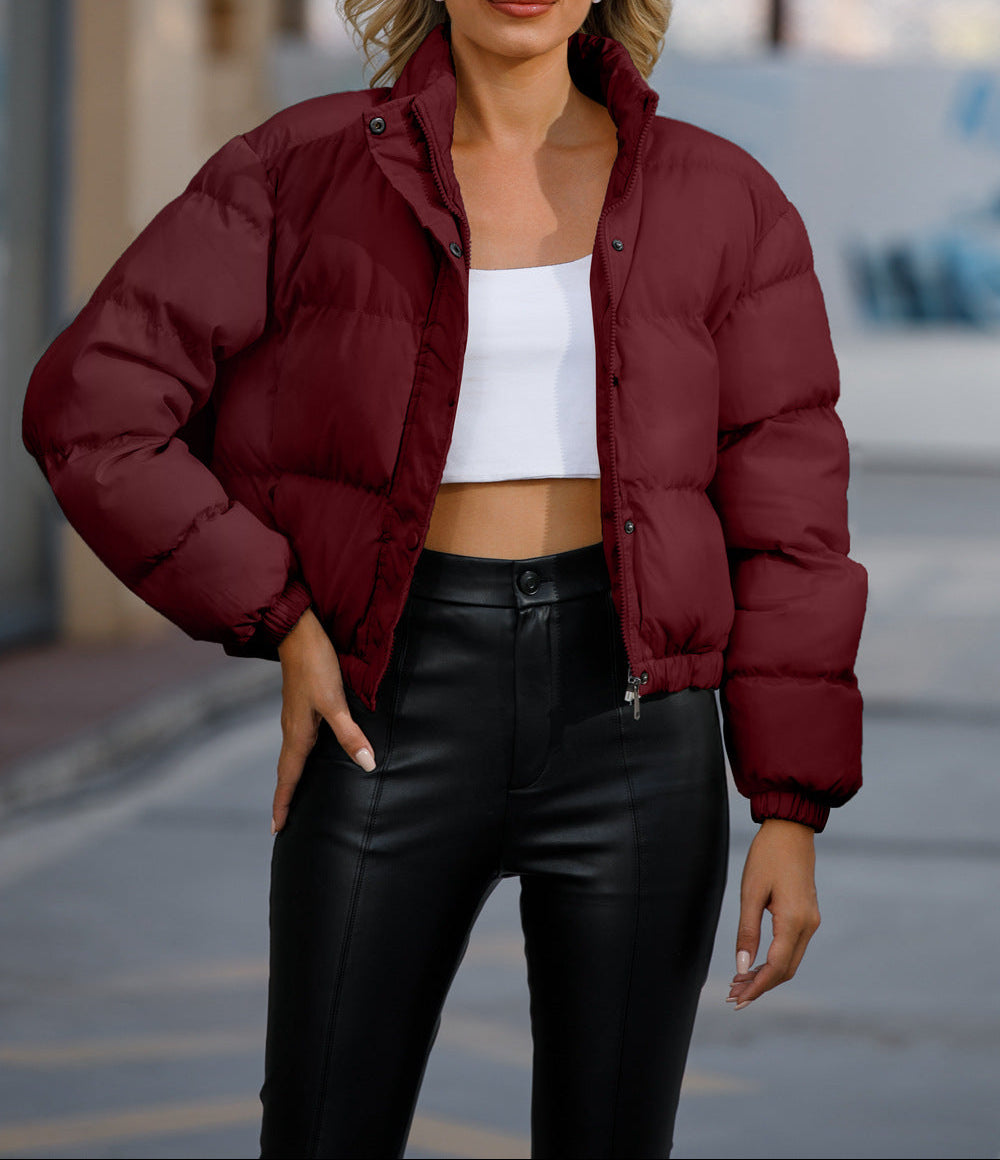 Women's Cropped Puffer Jacket Oversized Stand Collar
